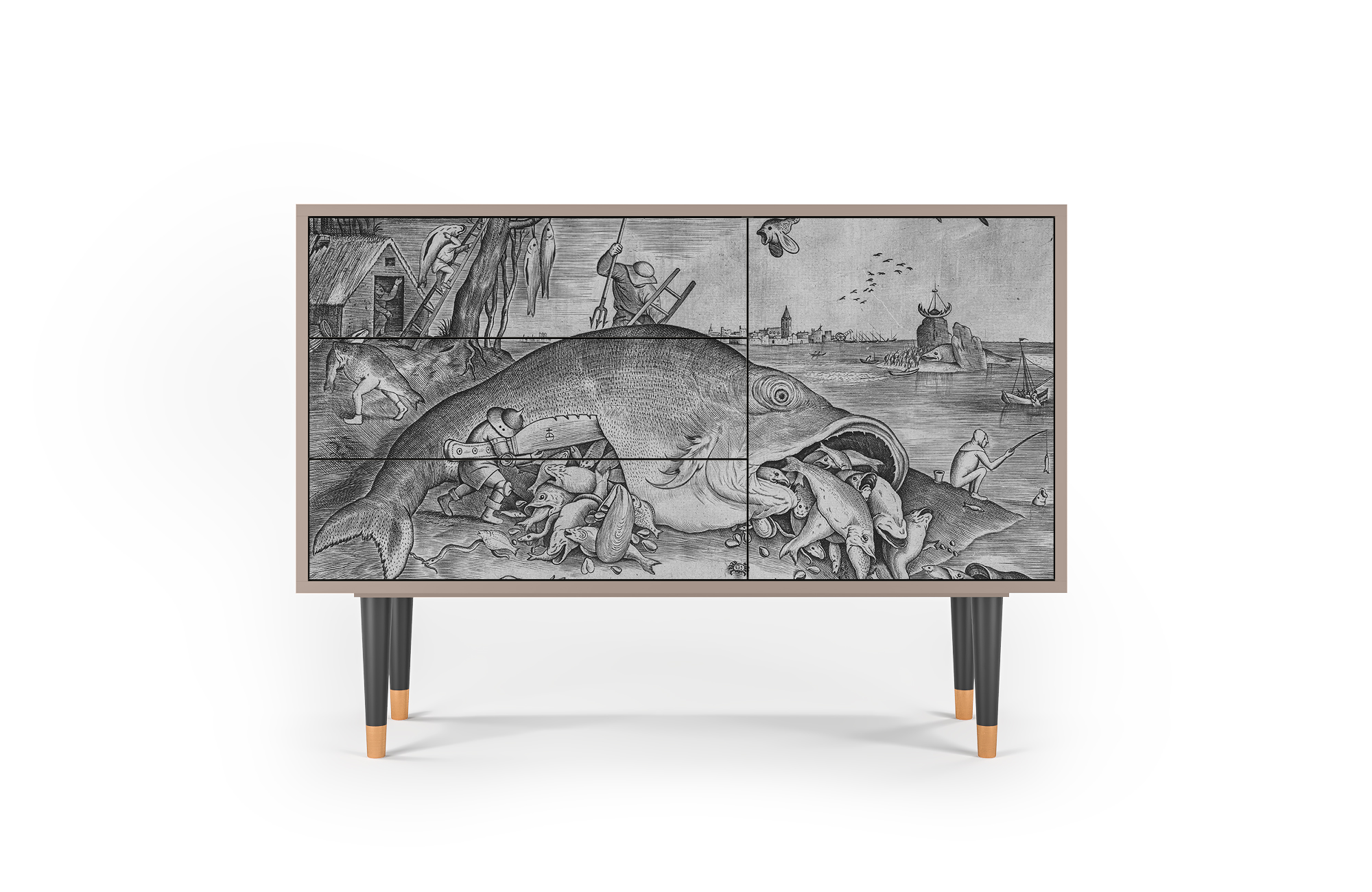 Комод - STORYZ - S3 Big Fish Eat Little Fish by Pieter Bruegel, 115 x 84 x 41 см, Бежевый - фотография № 2