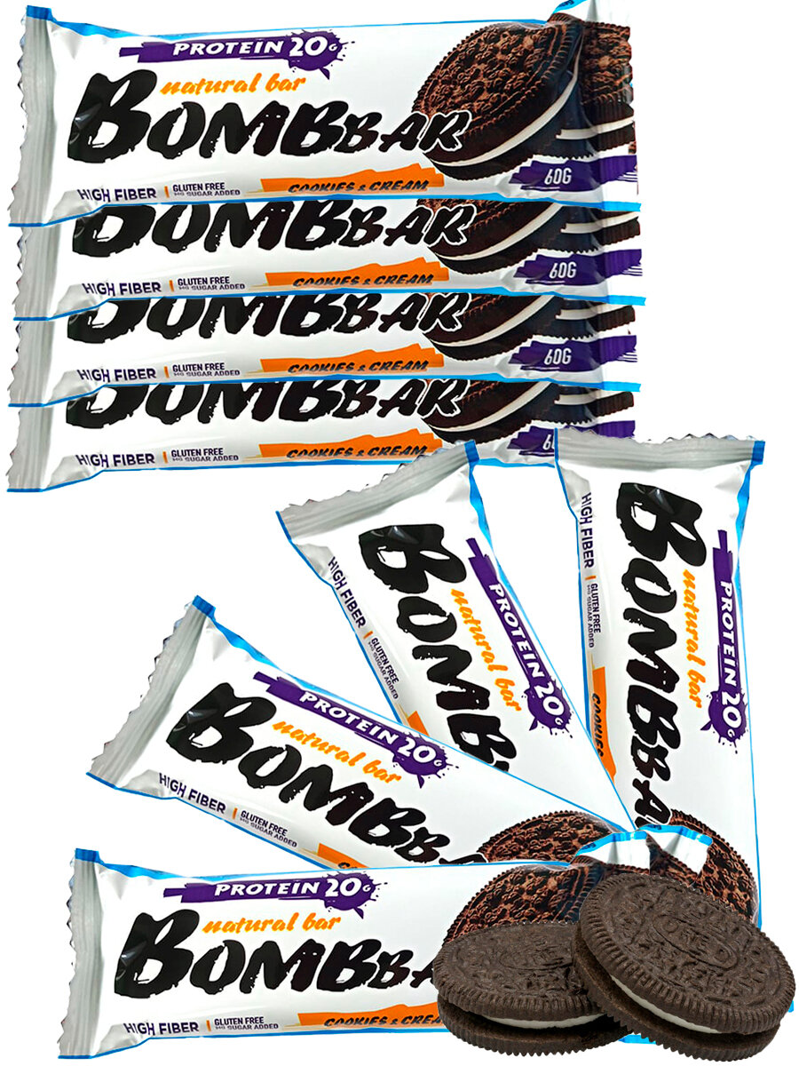 Протеиновый батончик Bombbar Protein Bar 8 x 60 г, Печенье с кремом