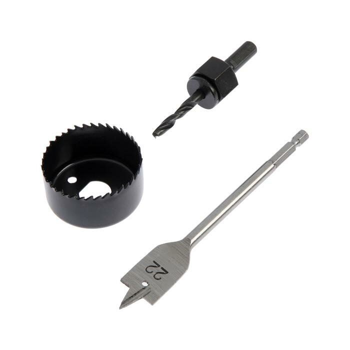 фото Набор для установки врезных замков тундра, сверло перовое 22 мм, пила кольцевая 54 мм
