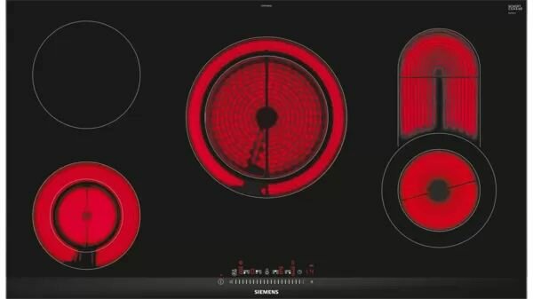 Встраиваемая электрическая варочная панель SIEMENS ET975FKB1Q iQ300, 45x912x520 4 зоны готовки 17 уровней мощности touchSlider блокировка от детей