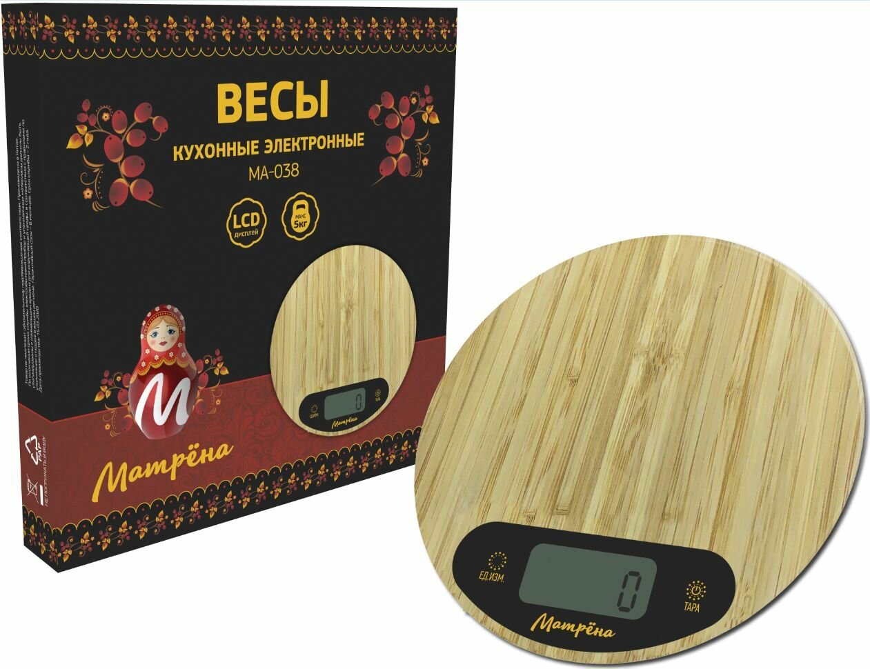 Кухонные весы матрёна МА-038 до 5 кг, бамбук