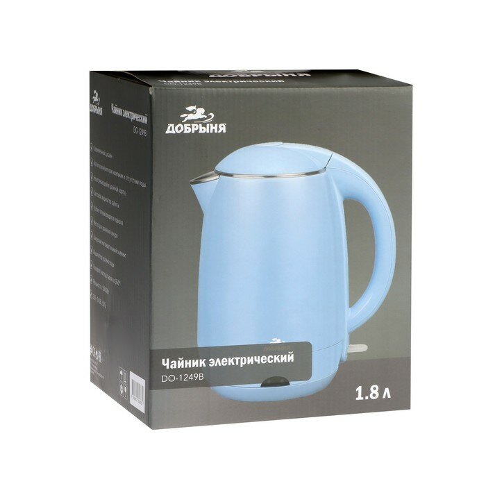 Чайник электрический "Добрыня" DO-1249B, пластик, 1.8 л, 2000 Вт, голубой - фотография № 8