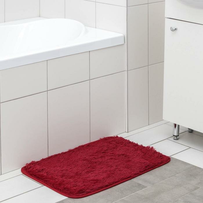 Коврик для ванной прямоугольный Доляна «Пушистик», 40×60 см, цвет бордовый - фотография № 2