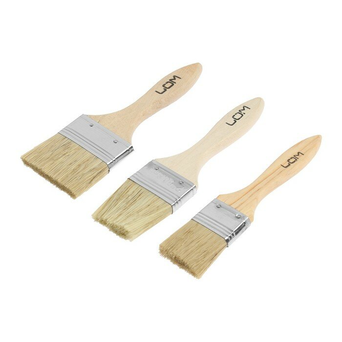 фото Набор кистей ЛОМ, натуральная щетина, деревянная рукоятка, 1.5-2-2.5", 38, 50, 63 мм