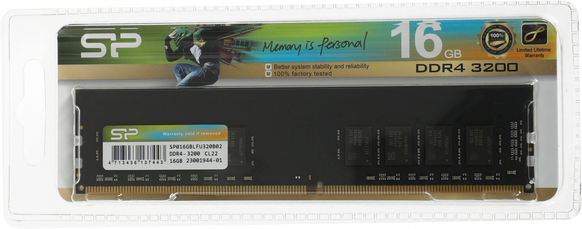 Память DDR4 16Gb 3200MHz Silicon Power SP016GBLFU320B02 RTL PC4-25600 CL22 DIMM 288-pin 1.2В dual rank Ret