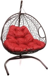 Подвесное кресло кокон двухместное M-group для двоих с ротангом коричневое+красная подушка