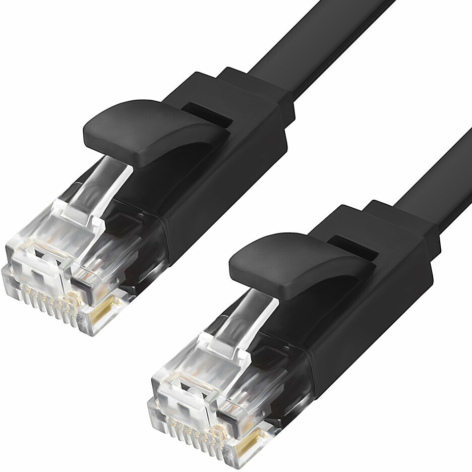 GCR Патч-корд 3.0m, кат.6, PROF, плоский,прямой, UTP, медь, черный, 30 AWG, ethernet high speed 10 Гбит/с, RJ45, T568B (GCR-LNC616-3.0m)