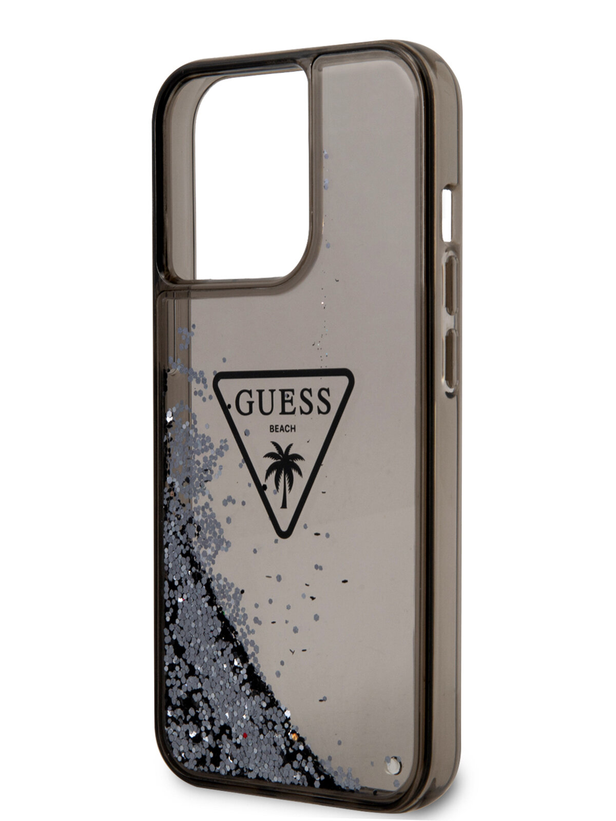 Guess для iPhone 14 Pro Max чехол Liquid Glitter Triangle logo Hard Translucent Black