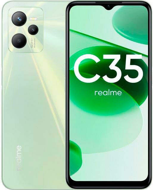 Смартфон Realme C35 64Gb 4Gb зеленый моноблок 3G 4G 2Sim 6.6" 1080x2408 Android 11 50Mpix 802.11 a/b/g/n/ac NFC GPS GSM900/1800 GSM1900 TouchSc m