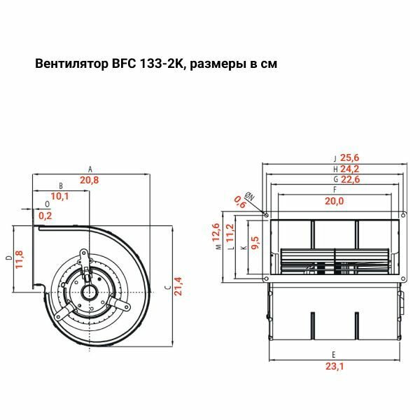 Радиальный вентилятор BFC 133-2K, двухстороннего всасывания, для фанкойла, 200 Вт, BVN, стальной корпус и рабочее колесо из оцинкованной стали - фотография № 2