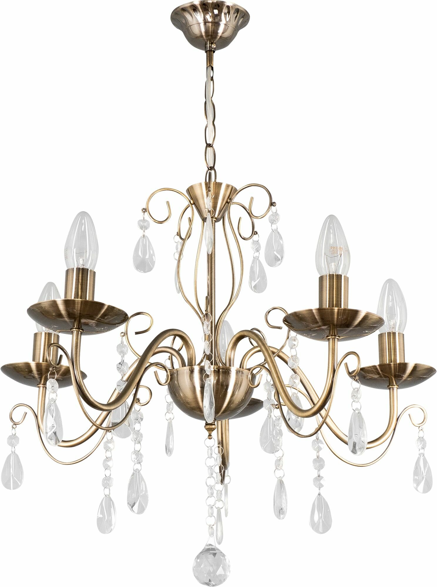 фото Люстра хрустальная подвесная Аврора 5 ламп 15 м цвет бронза