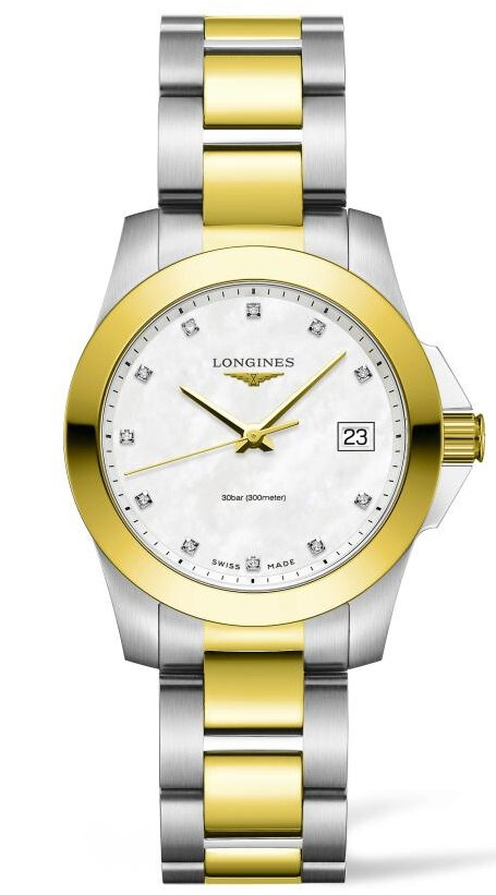 Швейцарские кварцевые часы Longines Conquest Quartz L3.377.3.87.7 на стальном браслете, с водозащитой 30 бар и международной гарантией от производителя