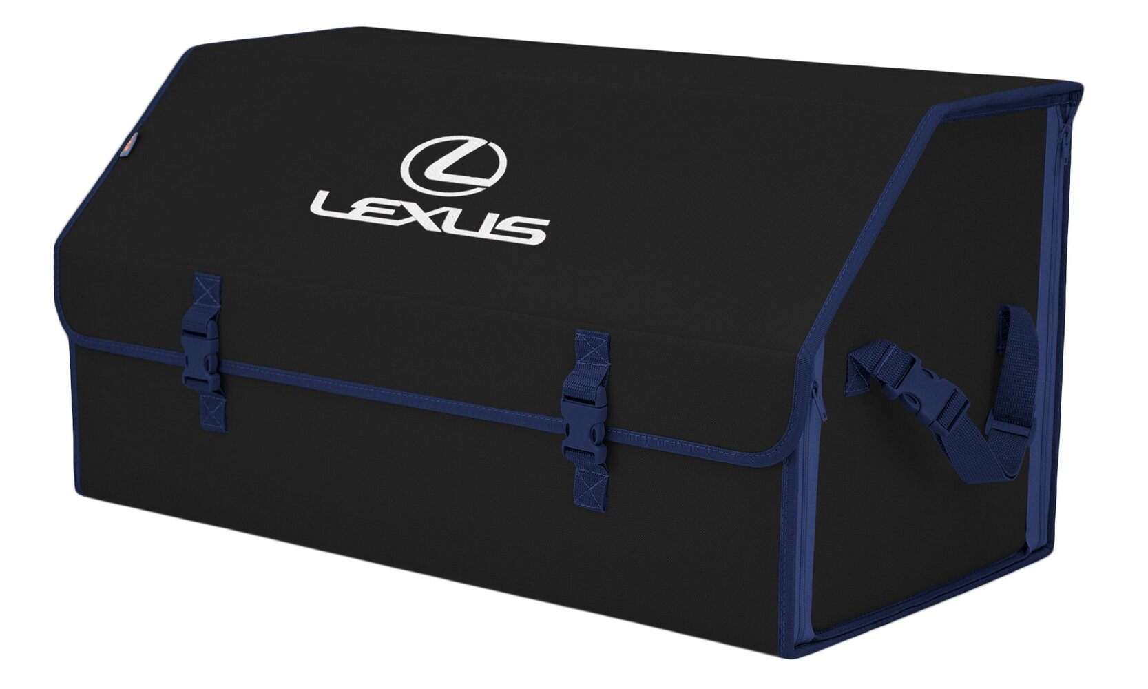 Органайзер-саквояж в багажник "Союз" (размер XL Plus). Цвет: черный с синей окантовкой и вышивкой Lexus (Лексус).