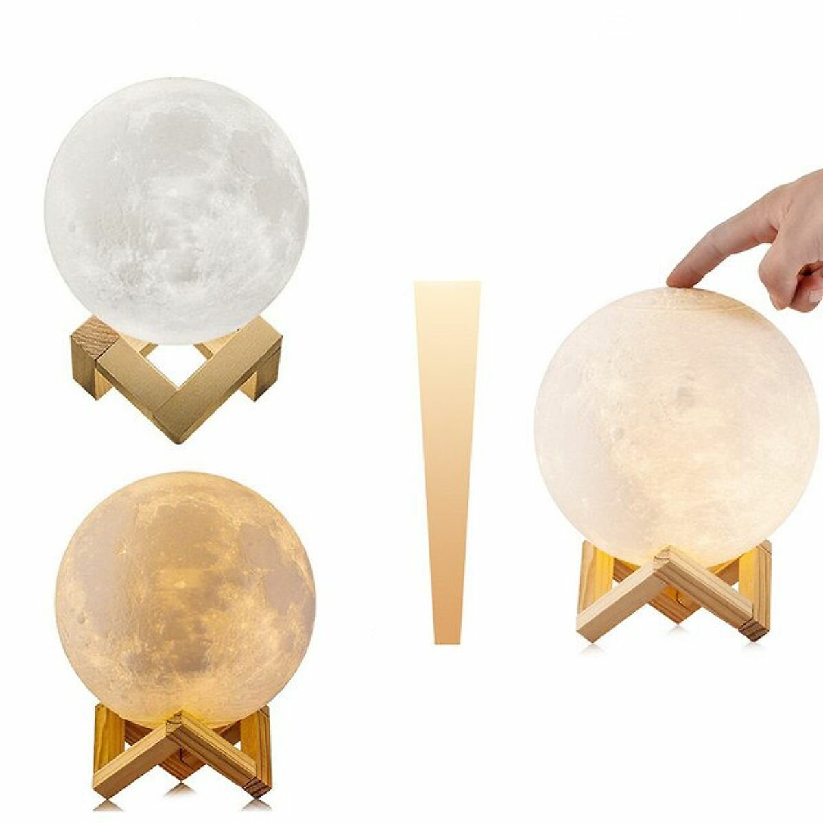 фото Светильник-ночник 3D шар Луна Moon Lamp на деревянной подставке, 15 см, меняет цвет касанием