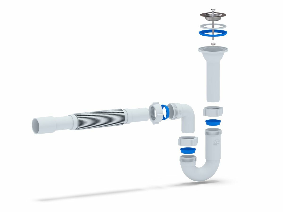 Сифон для раковины АНИ пласт DB2015, 1 1/4"х32 прямоточный, с литым выпуском гибкой трубой 32х32/40мм