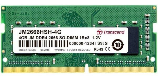 Оперативная память для ноутбука 4Gb (1x4Gb) PC4-21300 2666MHz DDR4 SO-DIMM CL19 Transcend JM2666HSH-4G