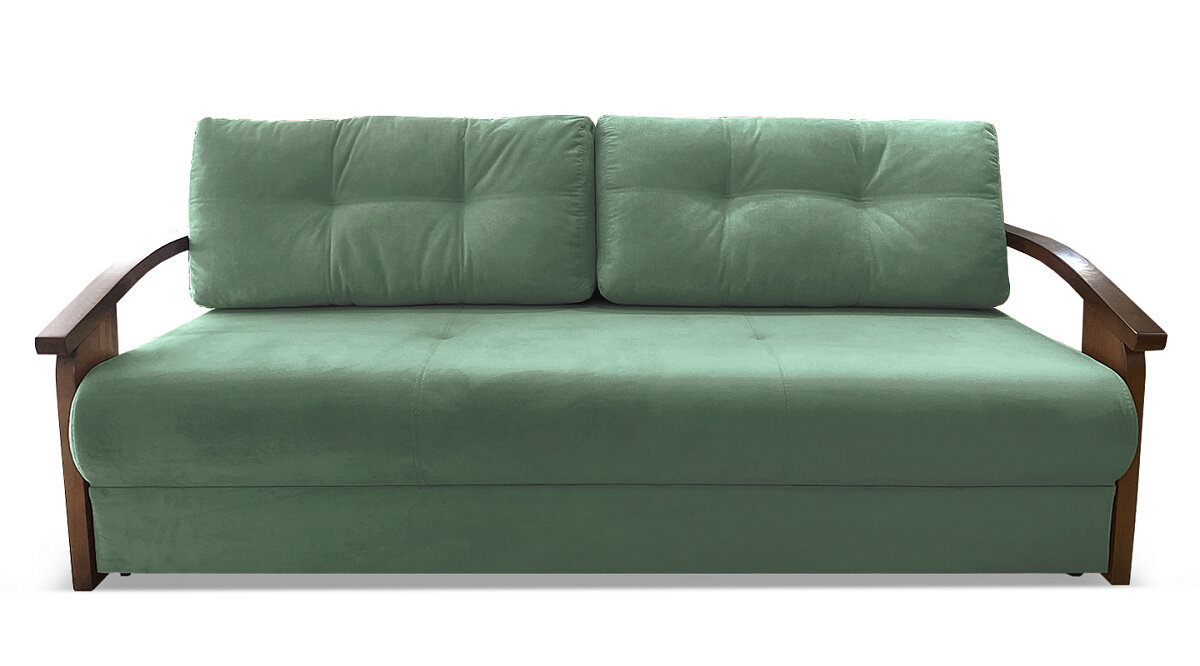 Прямой диван кровать AH!DIVAN (АхДиван) "Анкона Д" 215x105х84 см, раскладной механизм еврокнижка, деревянные подлокотники, оливковый велюр - фотография № 8