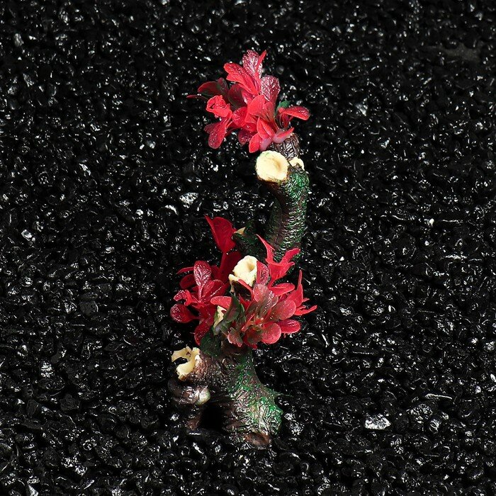 Декор для аквариума "Коряга" с оранжево-розовыми растениями, 15 х 7 х 16,5 см - фотография № 2