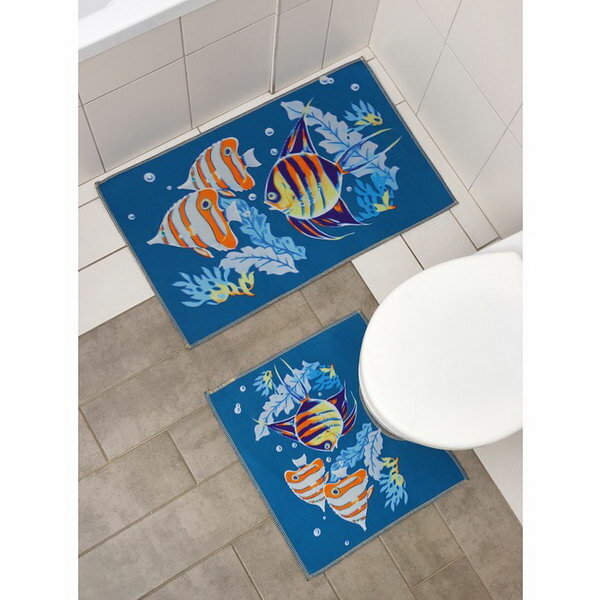 Набор ковриков для ванной и туалета "Подводный мир", 2 шт, 45x48, 58x78 см