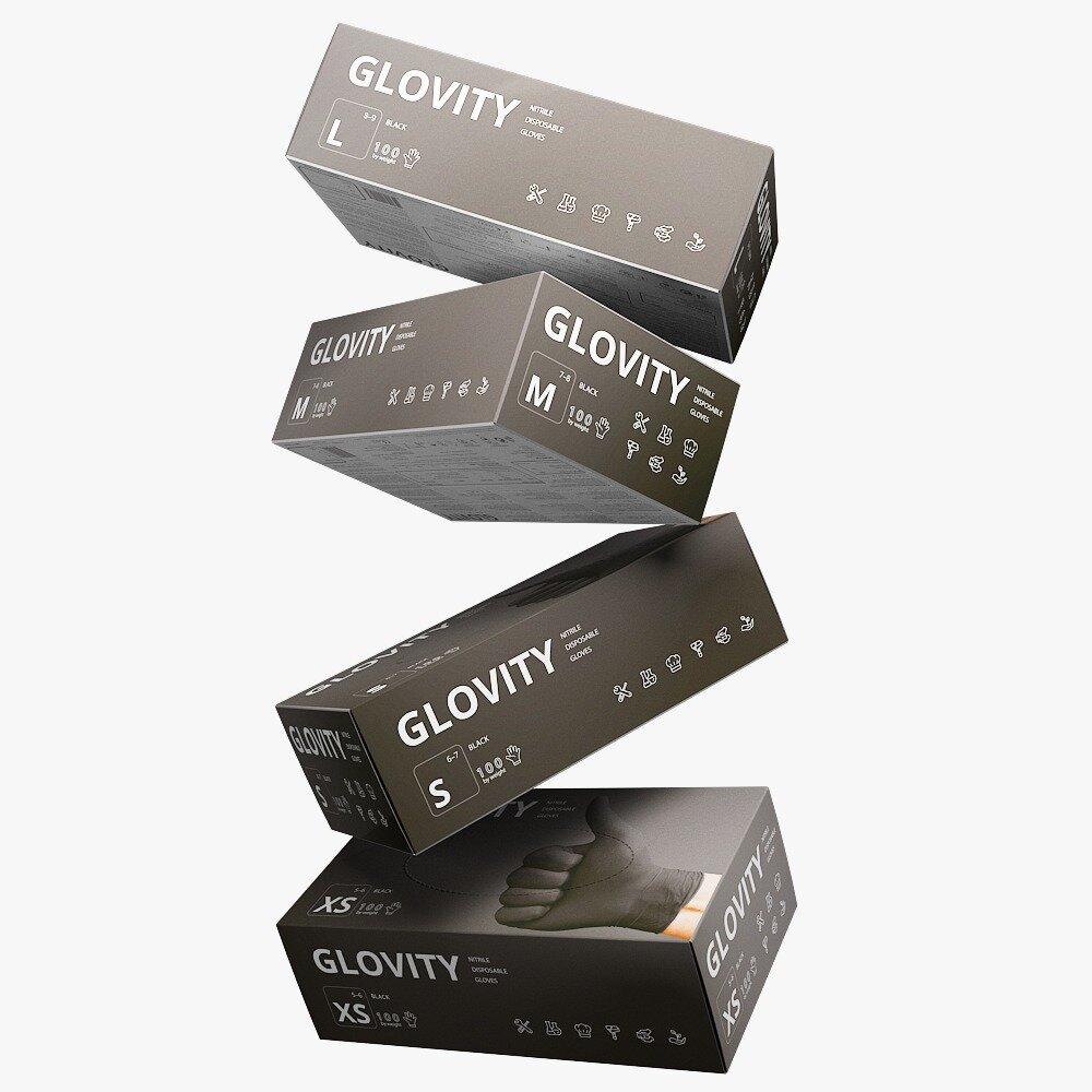 Коробка перчаток GLOVITY из нитрила 1000 штук 10 упаковок по 100 перчаток (чёрные размер М) - фотография № 3