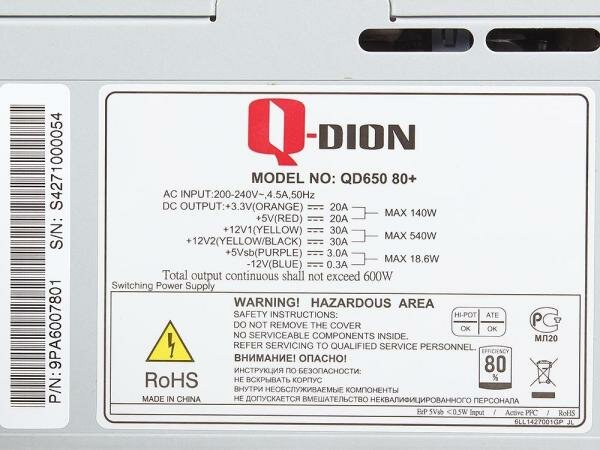 БП ATX 650 Вт FSP Q-Dion QD-650 80Plus