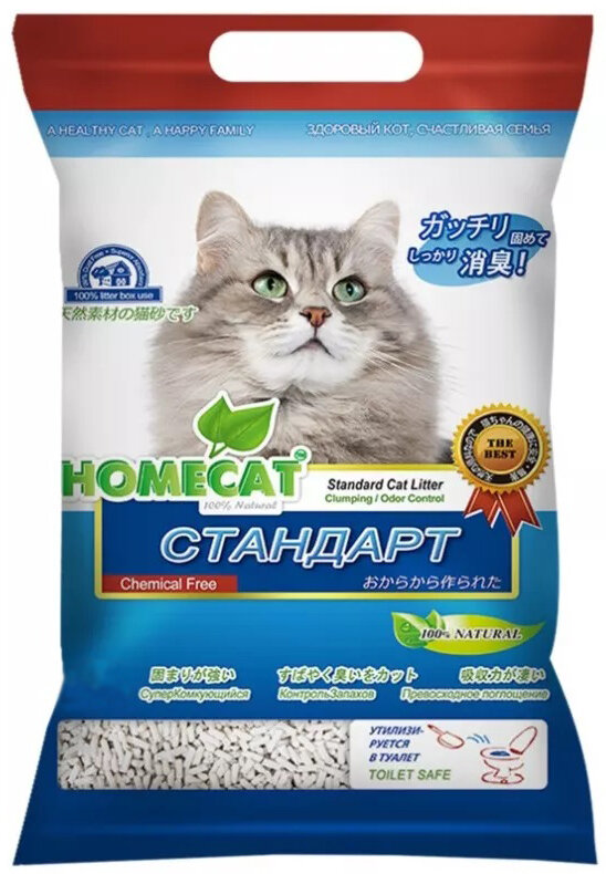 Наполнитель Homecat комкующийся "Ecoline", без запаха, 6 л, 2.81 кг