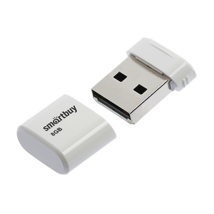 Флешки Smartbuy Флешка Smartbuy Lara, 8 Гб, USB2.0, чт до 25 Мб/с, зап до 15 Мб/с, белая