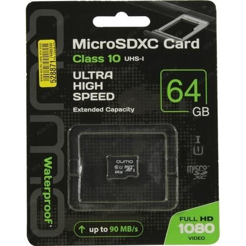 Micro SecureDigital 64Gb QUMO QM64GMICSDXC10U1NA {MicroSDXC Class 10 UHS-I}