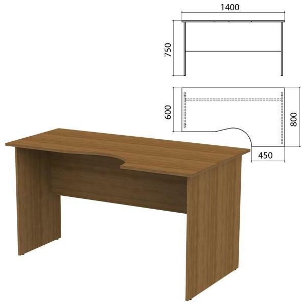 Стол письменный эргономичный Канц, 1400х800х750 мм, правый, цвет орех пирамидальный, СК30.9