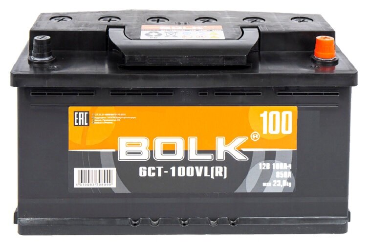 Аккумулятор автомобильный BOLK Standart 100 А/ч 850 А обр. пол. Евро авто (353х175х190)