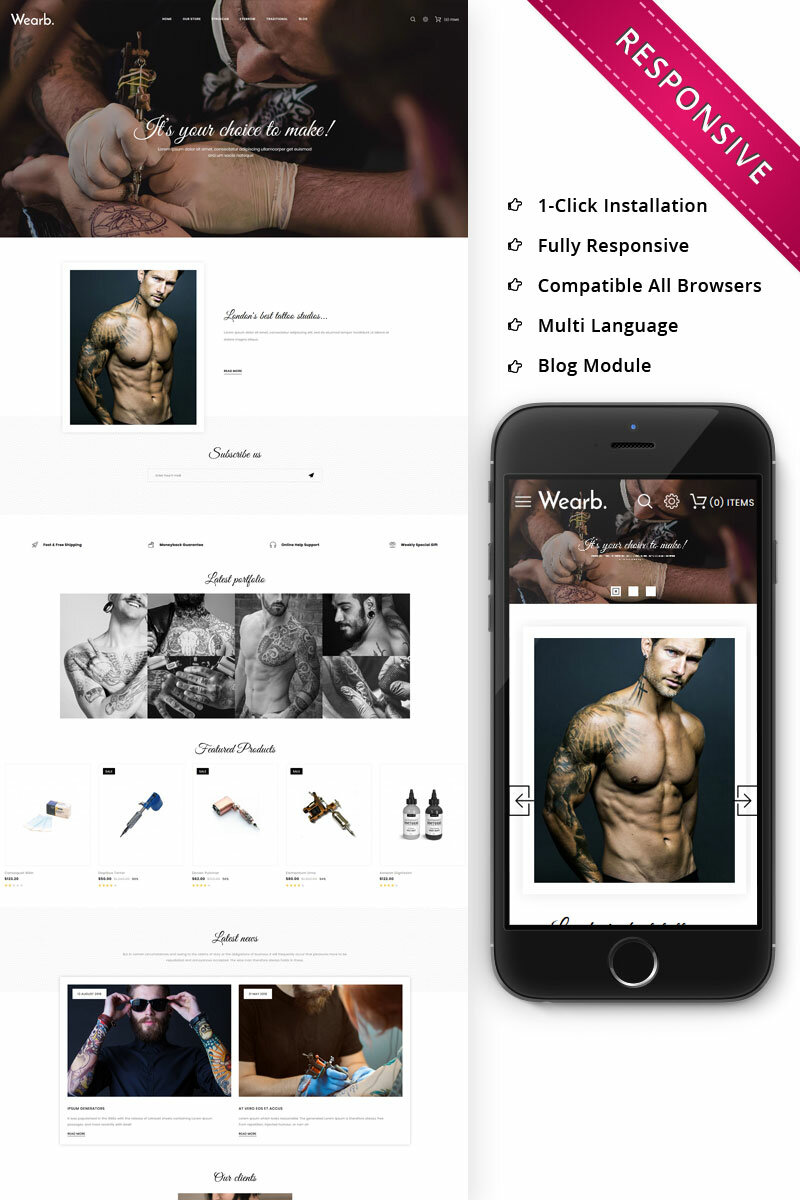 Шаблон OpenCart Wearb Tattoo Store - Responsive