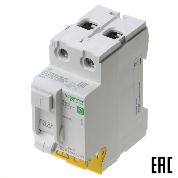 Устройство защитного отключения Schneider Electric Resi9 R9R54263 (тип АС) 63А-300мА 230В 2P 6,0кА