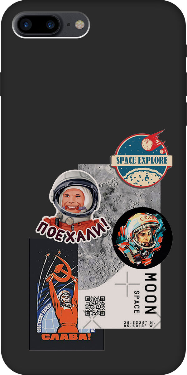 Силиконовый чехол на Apple iPhone 8 Plus / 7 Plus / Эпл Айфон 7 Плюс / 8 Плюс с рисунком "Gagarin Stickers" Soft Touch черный