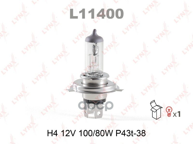 Лампа Галогенная H4 12V 100/80W P43t-38 LYNXauto арт. L11400