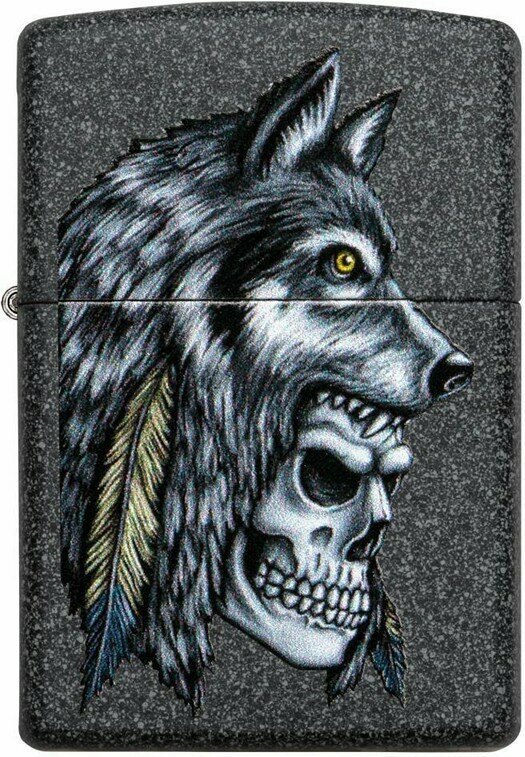 Зажигалка ZIPPO Wolf Skull с покрытием Iron Stone™, латунь/сталь, серая, матовая, 38x13x57 мм - фотография № 4