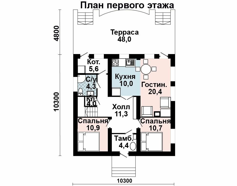 (166м2, 10х10м) Готовый проект двухэтажного коттеджа из газобетона с котельной и террасой - AS-2139 - фотография № 3