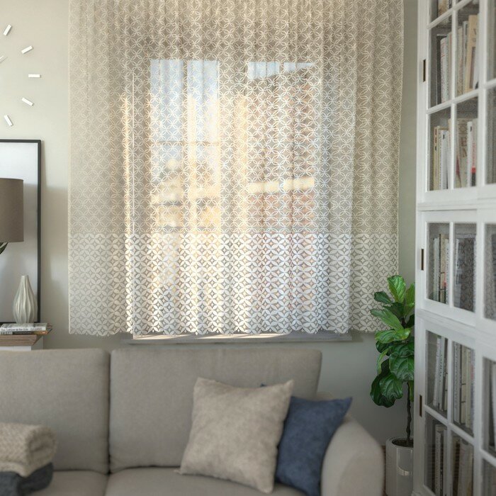 фото Тюль на кухню без шторной ленты, 200х165 см, цвет экрю, 100% полиэстер