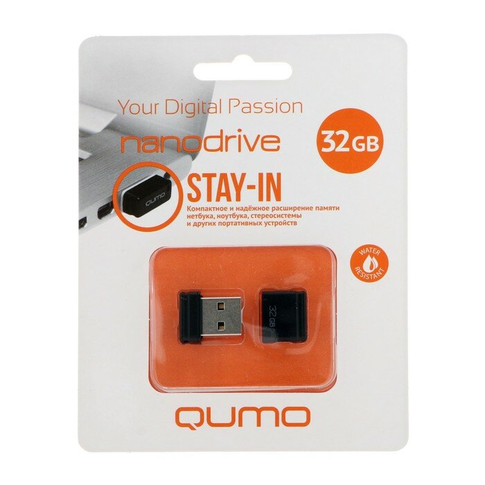 Флешки Qumo Флешка Qumo Nano Black, 32 Гб, USB2.0, черная