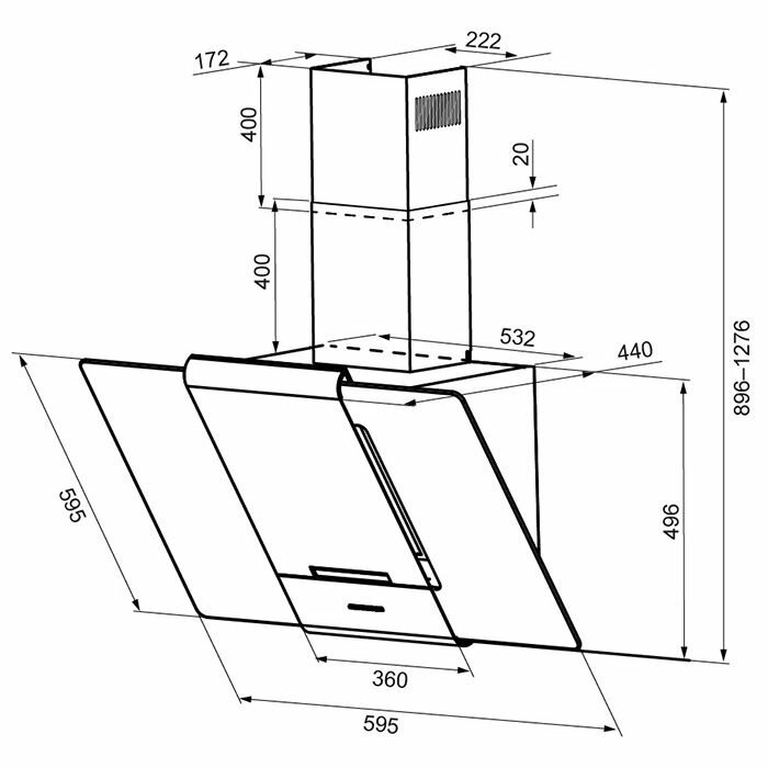 Вытяжка каминная Krona Talli 600 inox/black glass 3P нержавеющая сталь/черный управление: кнопочное