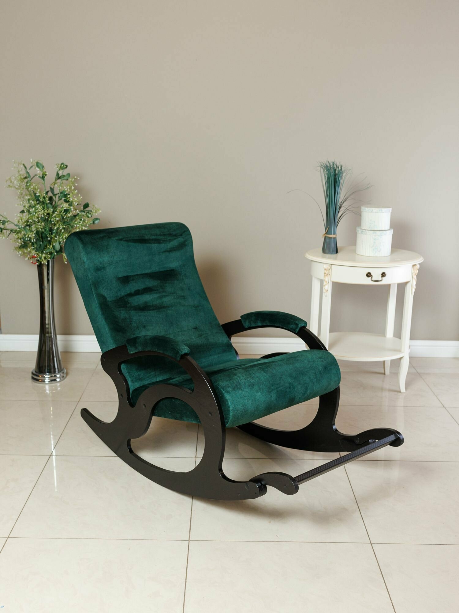 Кресло качалка интерьерное мягкое для дома с подножкой Ларгус 4 Зелёное