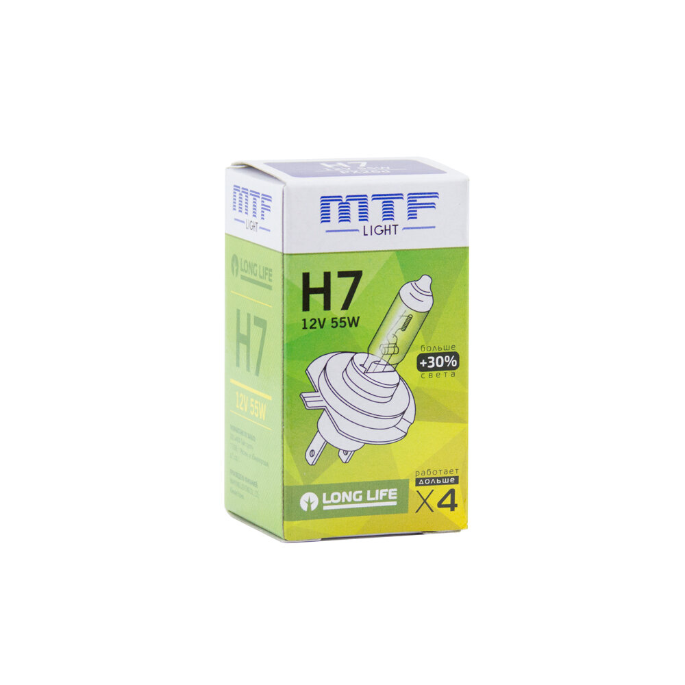 Галогеновые лампы MTF light LONG LIFE x4 +30% H7 (2 лампы)