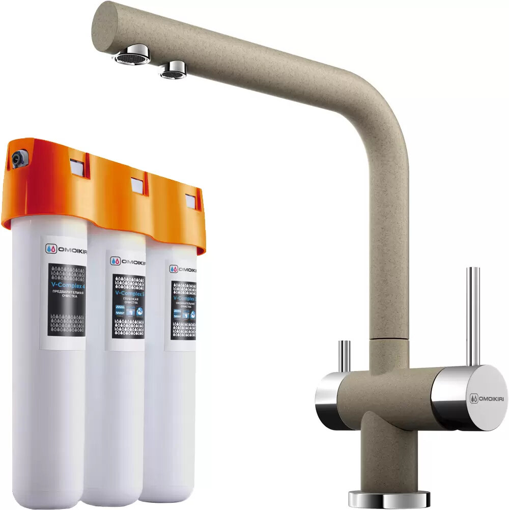 Комплект смеситель для кухни OMOIKIRI Nagano (4217.8028) с фильтром Pure Drop Lite, карамель