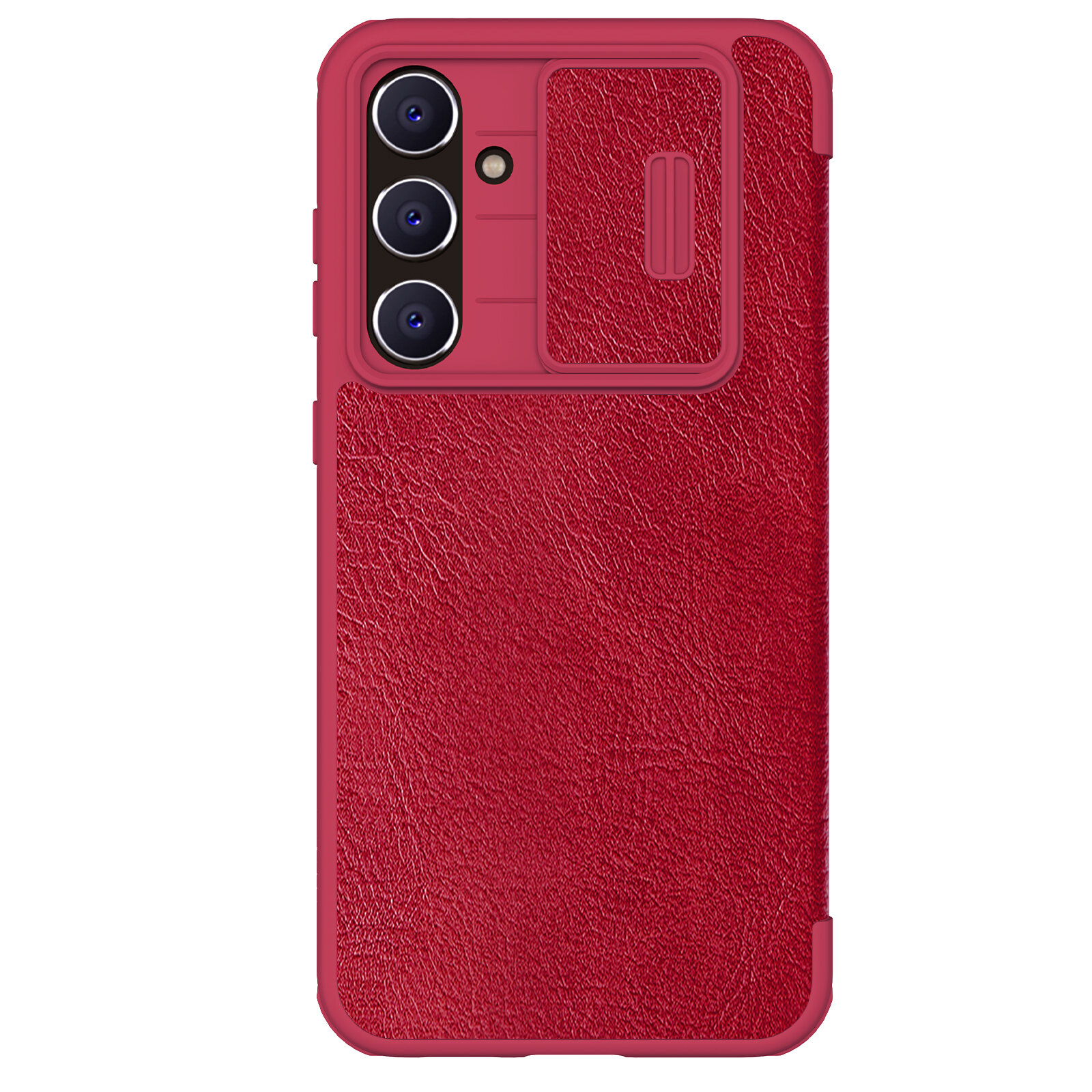 фото Кожаный чехол книжка красного цвета от Nillkin для Samsung Galaxy S23 FE, серия Qin Pro Leather с защитной шторкой для камеры