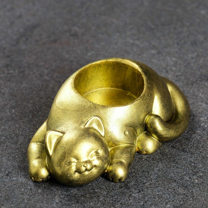 Хорошие сувениры Подсвечник "Кошечка" состаренное золото, 11х7х3см - фотография № 4