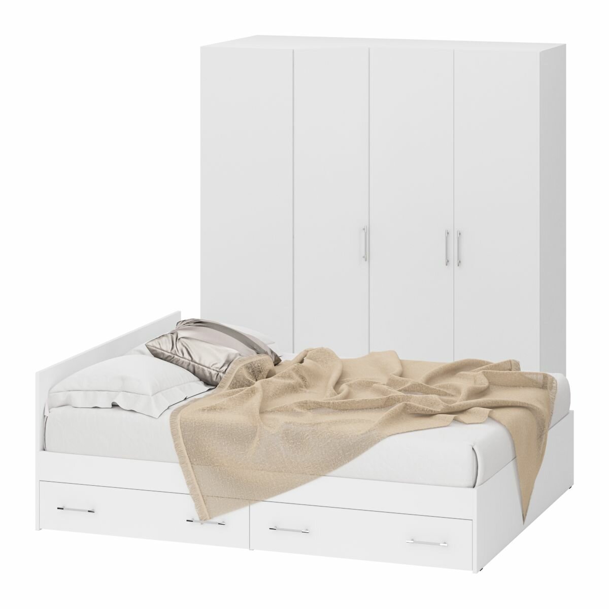 Гарнитур спальный белый № 2 Стандарт с кроватью 1600 с ящиками, цвет белый, спальное место 1600х2000 мм, без матраса, основание есть