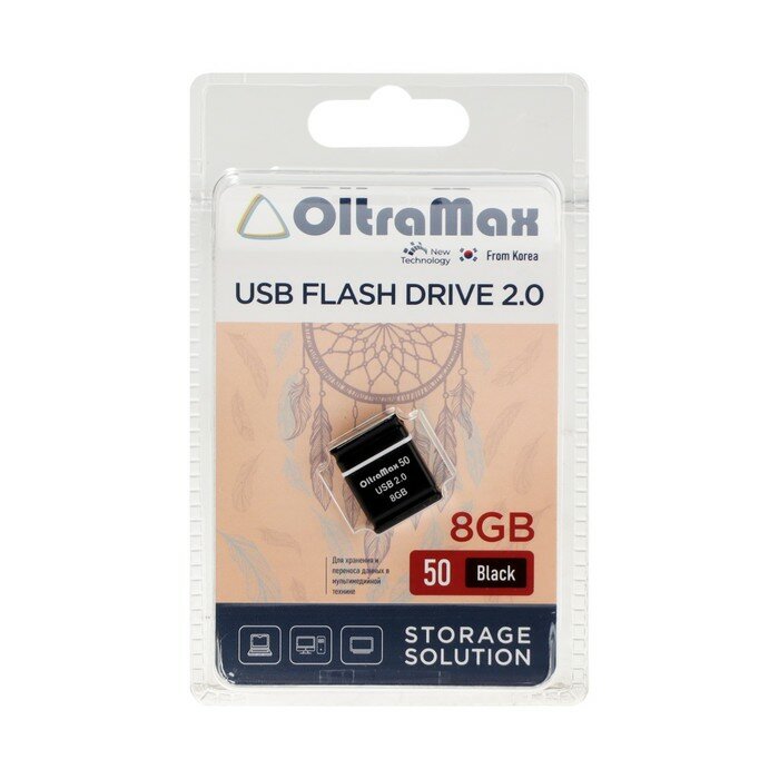 Флешки Без бренда Флешка OltraMax 50, 8 Гб, USB2.0, чт до 15 Мб/с, зап до 8 Мб/с, чёрная