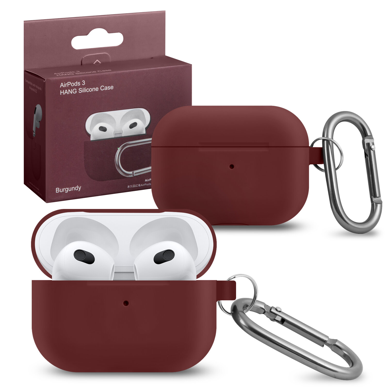 Чехол для наушников / Чехол для Airpods 3 Hang Silicon Case с карабином burgundy