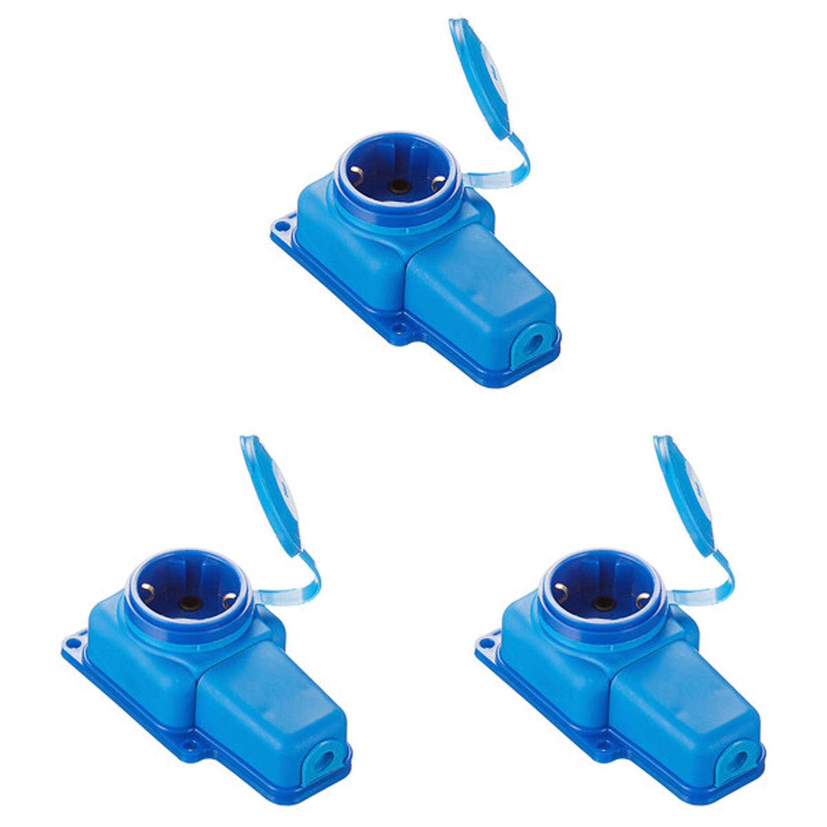 фото Розетка штепсельная одинарная с заземлением IP44 настенная синяя (3 шт.)