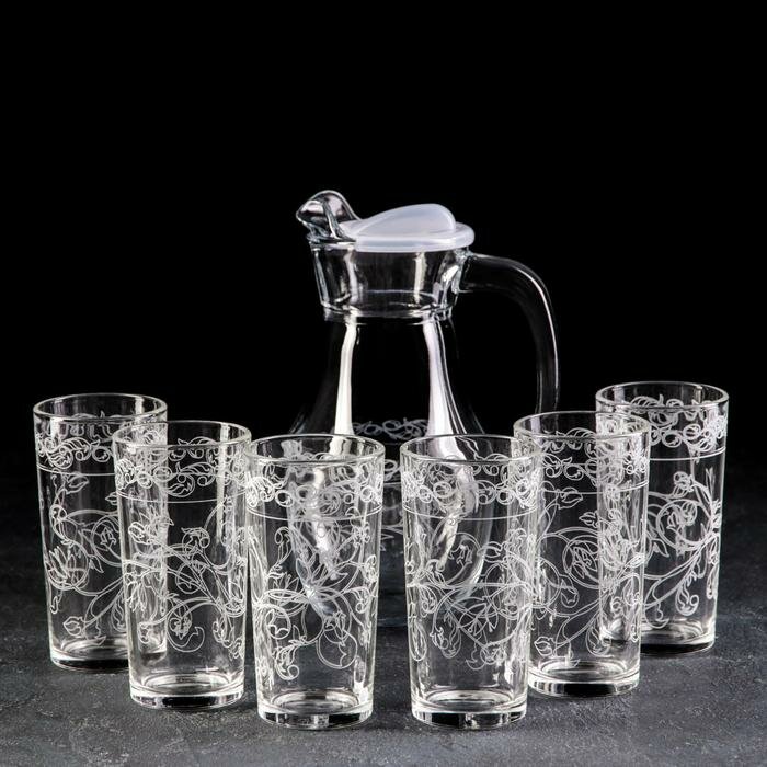 Набор питьевой с гравировкой «Флора» 7 предметов: графин 1 л стаканы 230 мл 6 шт