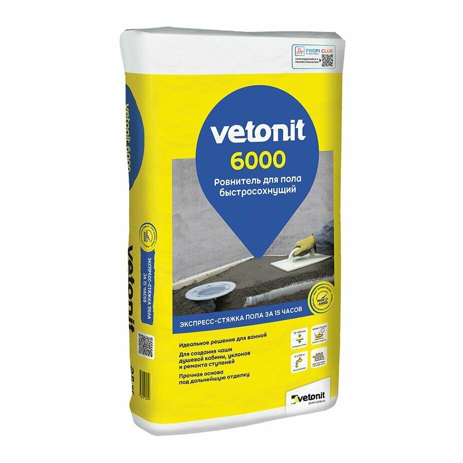 Стяжка пола Weber Vetonit 6000 25 кг - фото №1